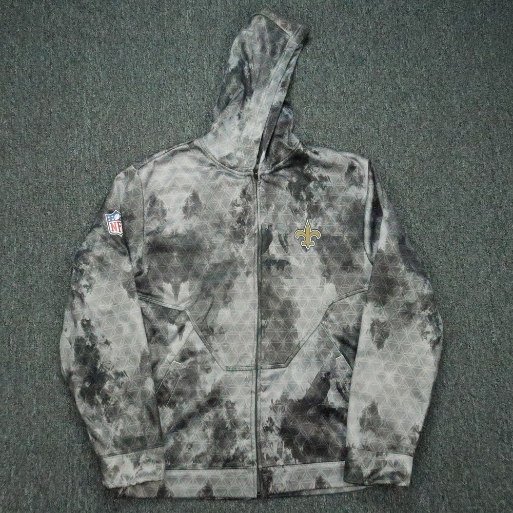 New Orleans Saints Jacket Mens Large Gray Reebok Onfield Full Zip Hooded NFL *